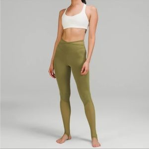 NWT Lululemon Nulu and Crisscross Mesh Stirrup Tight Leggings, Bronze Green